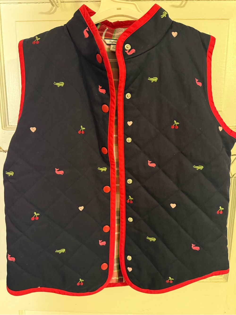 Hartstrings Kids Navy Quilted Vest Cherry Motif